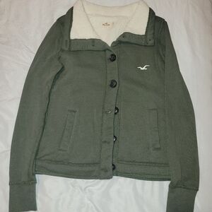 Hollister Green Jacket with White Sherpa Lining